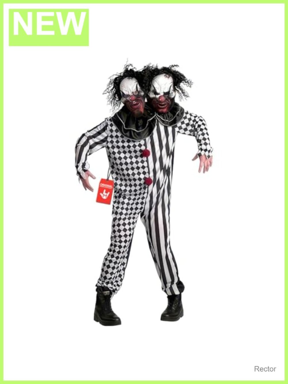 Two-Headed Scary Clown Costume Men Halloween Jumpsuit & Mask